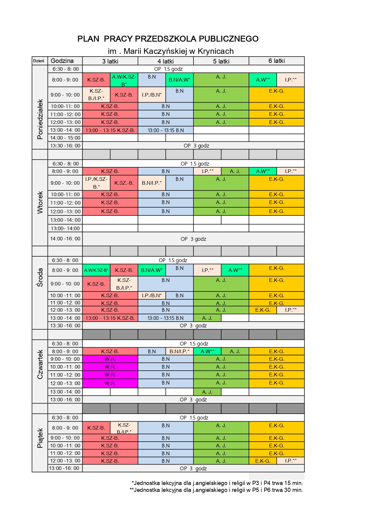 Plan lekcji 2025 2026 PP Krynice