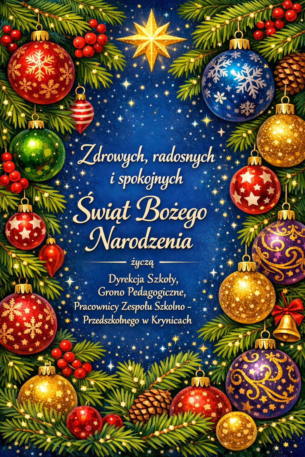 Świąteczna kartka z życzeniami Bożonarodzeniowymi